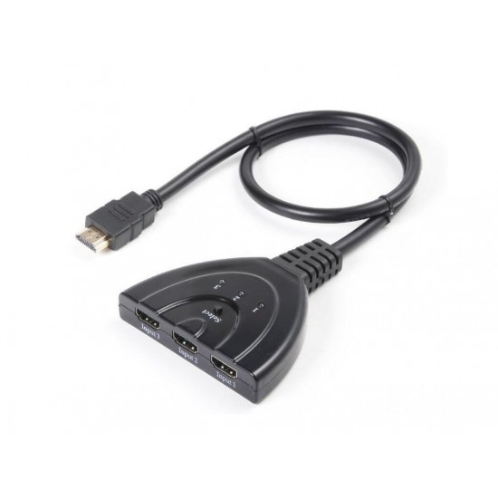 Spliter HDMI TarTek, 4K , 3 intrari, 1 iesire cu cablu HDMI ce suporta HDCP PS4 Pro Blu-ray DVD Proiector 3D 2160p, negru