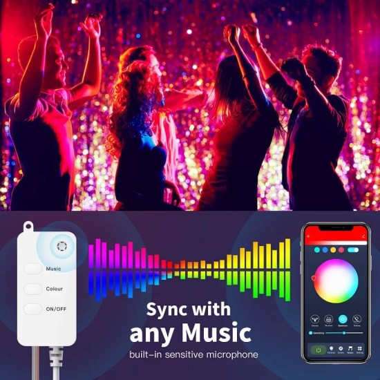 Banda LED 10 m, TarTek Wifi RGB, sincronizare muzicala, telecomanda, alimentare  USB 5V, compatibila cu aplicatiile Smart Life, Tuya, Alexa Google Home