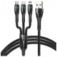 Cablu de incarcare Yesido 3in1, Fast Charge 5A, Negru, USB Type-C, Lighting, Micro-USB, 1.2m