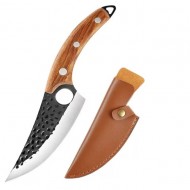 Cutit Japonez, Forjat Manual, Otel Inoxidabil, Full Tang 27,5 cm, Maner Lemn Maro, Husa Piele Ecologica, TarTek® 