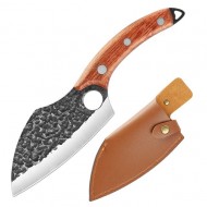 Cutit-Satar Japonez, Forjat Manual, Otel Inoxidabil, Full Tang 27 cm, Maner Lemn Maro, Husa Piele Ecologica, TarTek® 