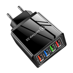 Incarcator Retea, Incarcator Priza, 4x USB TarTek Quick Charge 3.0, Ultra Fast Charge Negru Incarcare Rapida 3.1A Output Material Ignifug Cip Protectie Temperatura Ridicata 