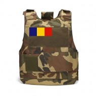 Vesta tactica Airsoft reglabila, camuflaj cu steagul Romaniei, marime S-M, Delta Soft Body Armor TAN 