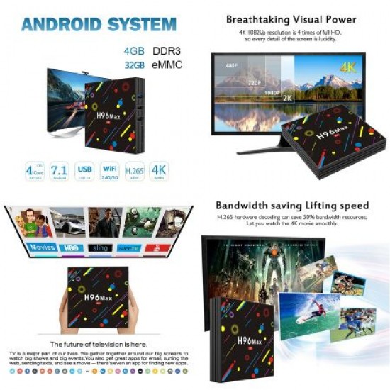 Mini PC TV Box H96 Max H2, 4K, Quad-Core, 4GB RAM, 64 GB, WiFi, Bluetooth USB 3.0 Mini PC TV Box H96 Max H2, 4K, Quad-Core, 4GB RAM, 64 GB, WiFi, Bluetooth USB 3.0