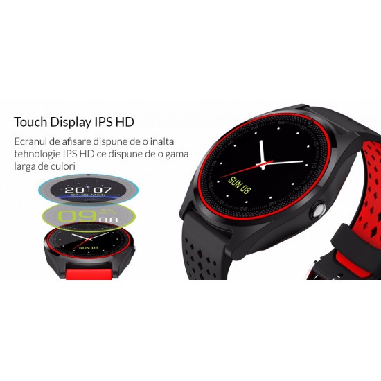 Ceas smartwatch V9 Bluetooth, camera foto, functie telefon, ecran LCD
